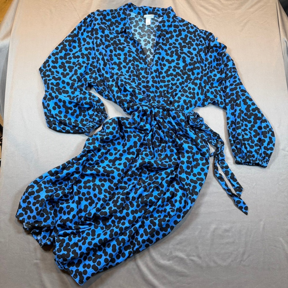 Ava & Viv Polka Dot Dress Womens 4X Blue Black Button Front Midi Casual Office - Picture 5 of 15